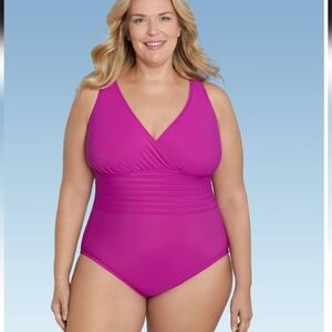 Women's UPF 50 Waist Detail Over the Shoulder One Piece Swimsuit - Aqua Green 18